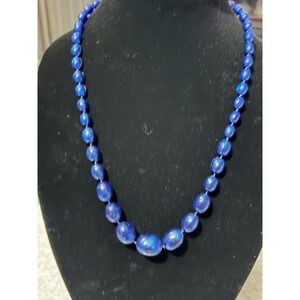 Lot of 2 Marbled Blue Acrylic Bead Necklace 22"& Olive Green Beaded Necklace 22"